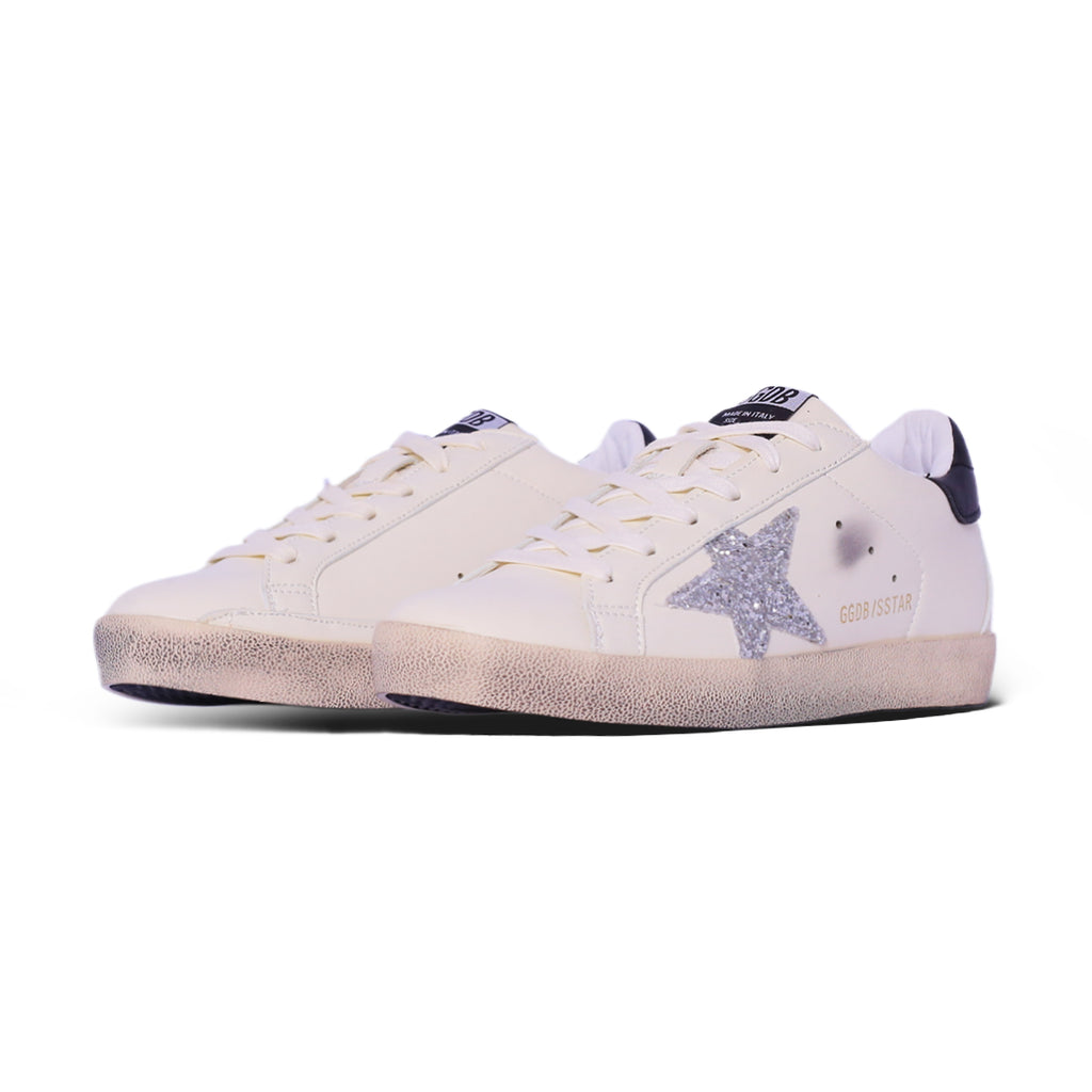 Glitter Star Low-Top Sneaker – White & Silver