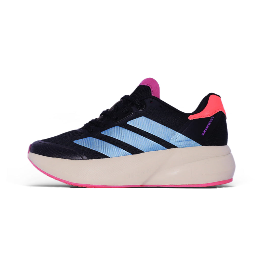 Adidas Duramo Speed – Black with Blue Stripes & Neon Pink Accents