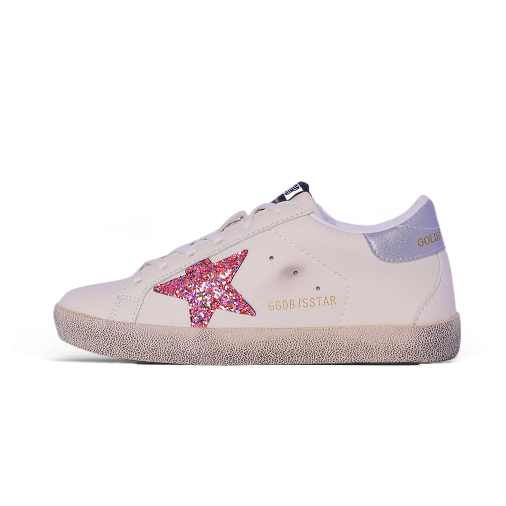 Glitter Star Low-Top Sneaker – White & Pink Multi