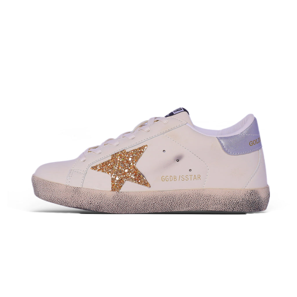 Glitter Star Low-Top Sneaker – White & Gold