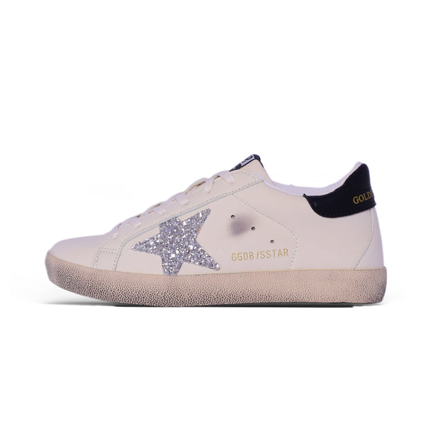 Glitter Star Low-Top Sneaker – White & Silver