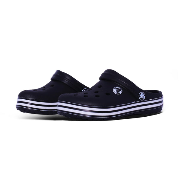 Black Classic Stripe Clogs – Lightweight EVA Comfort Slides