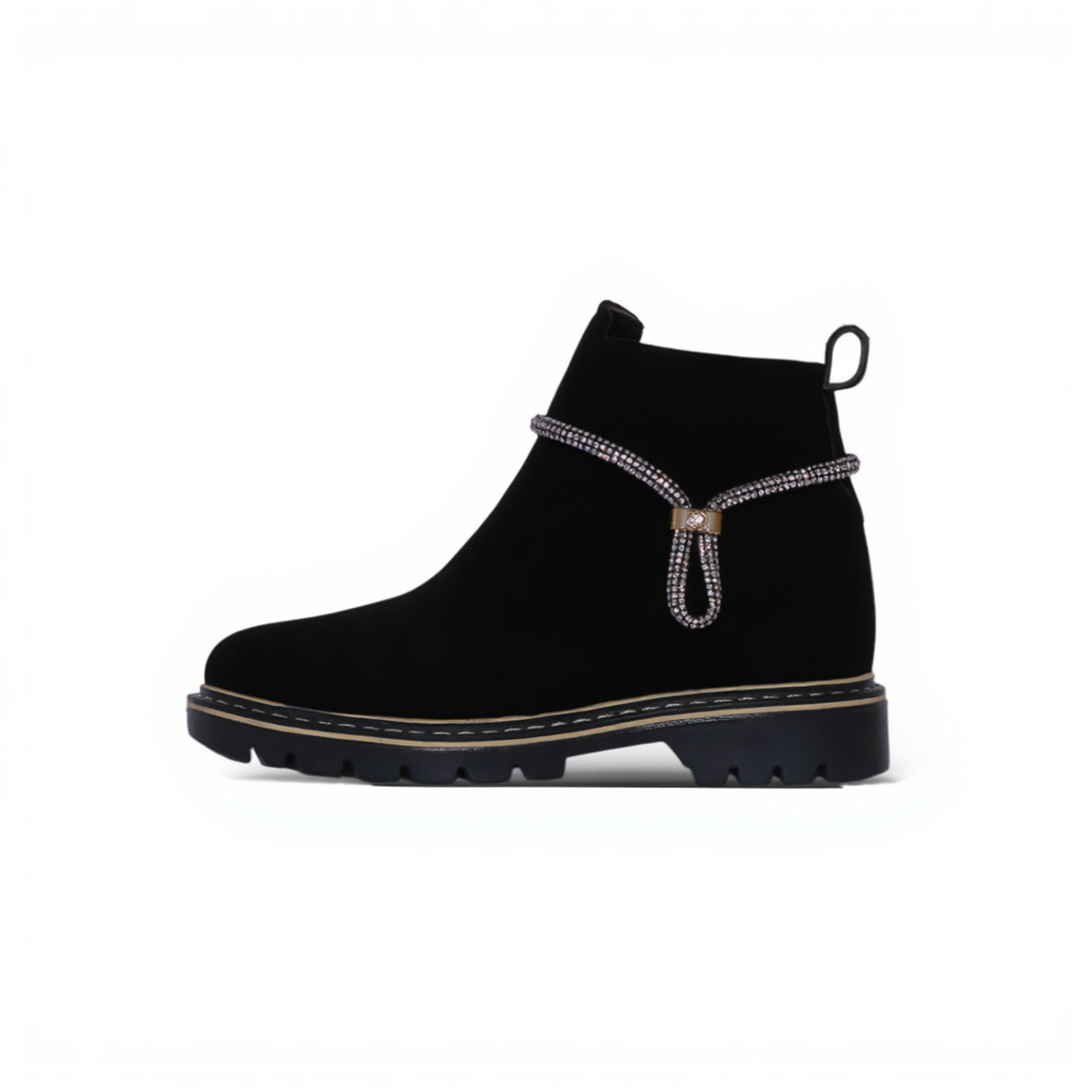 Ankle Fashion Boots – Black with Decorative Strap Detail