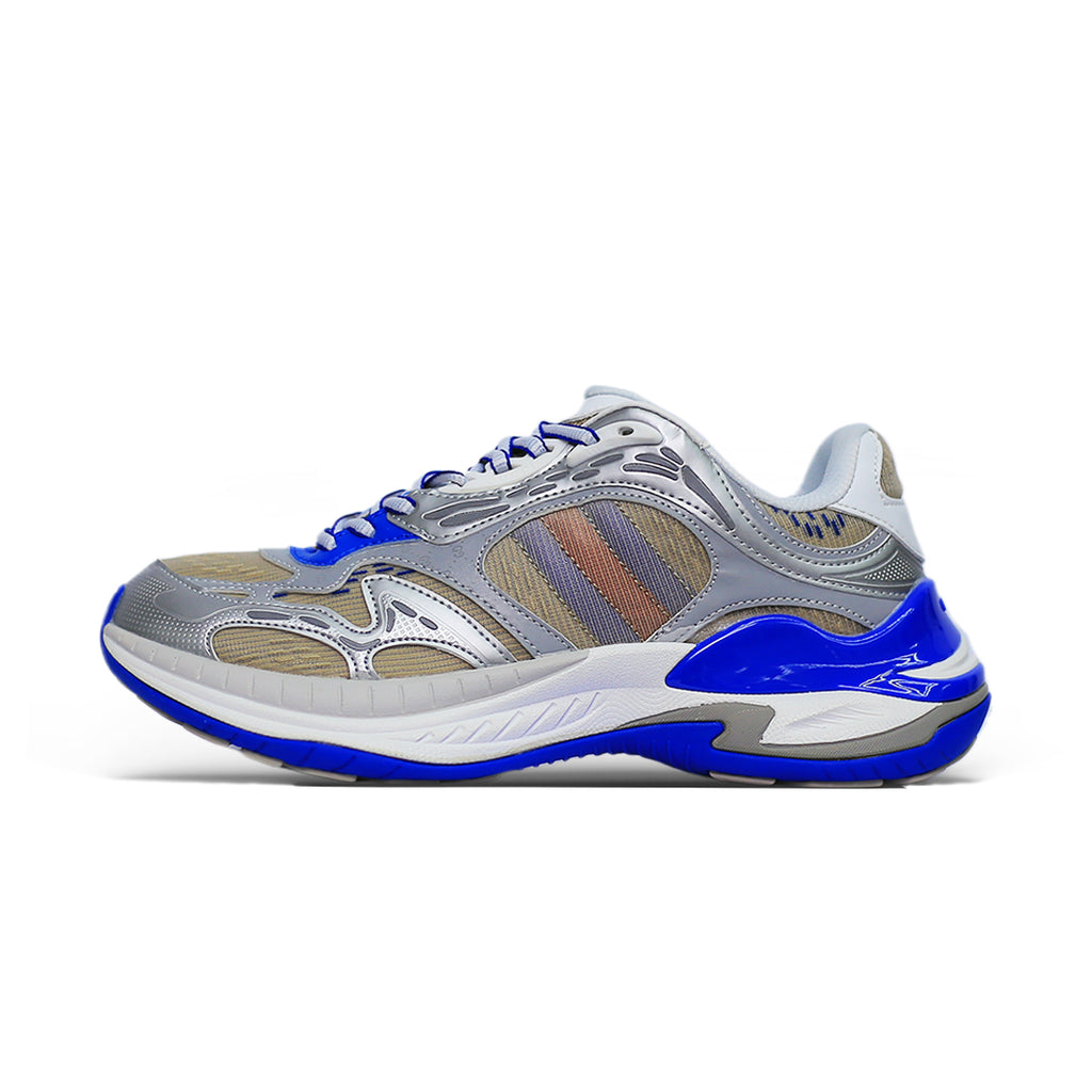 Gucci Metallic Silver & Blue Sneakers – Luxury Retro Running Style