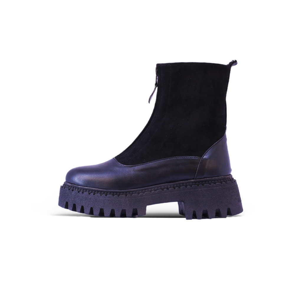 Chunky Platform Boot – Black Leather & Suede
