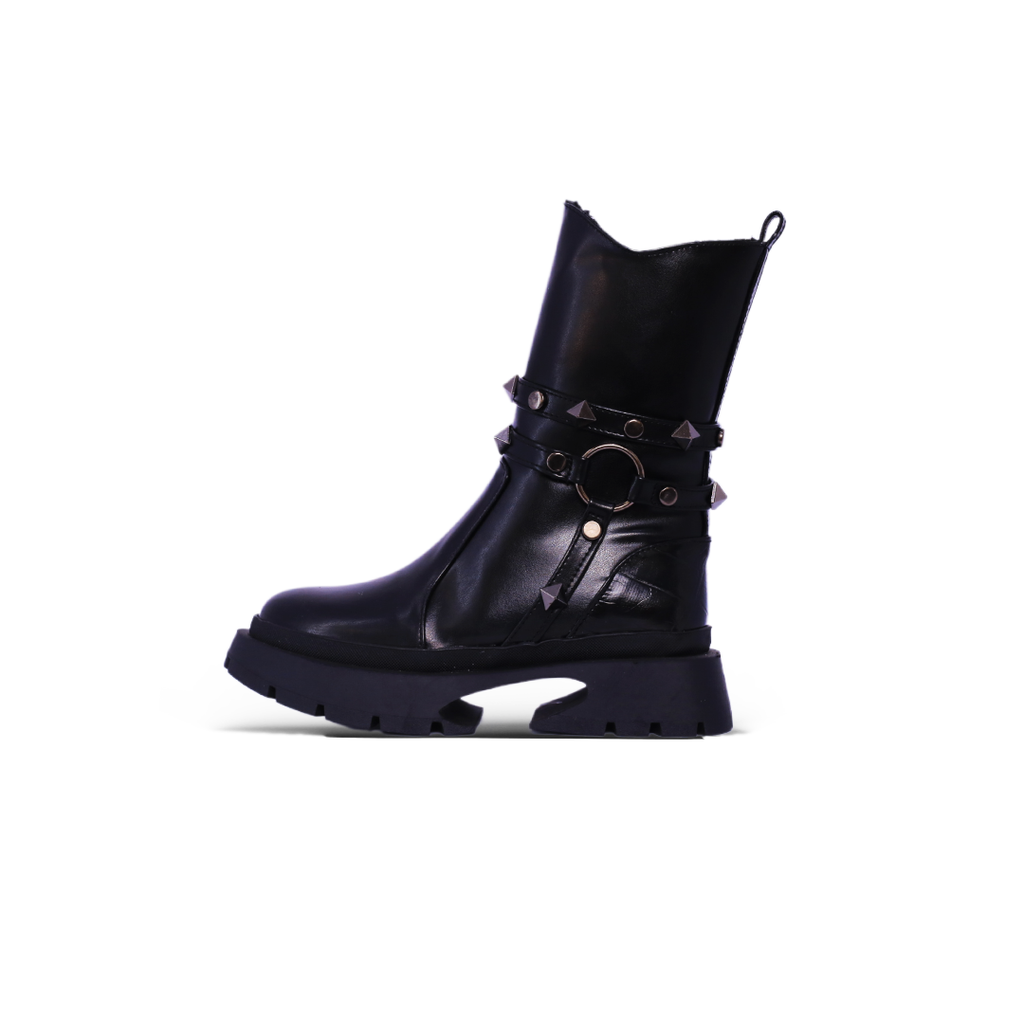 Chunky Combat Boot – Black Studded Strap
