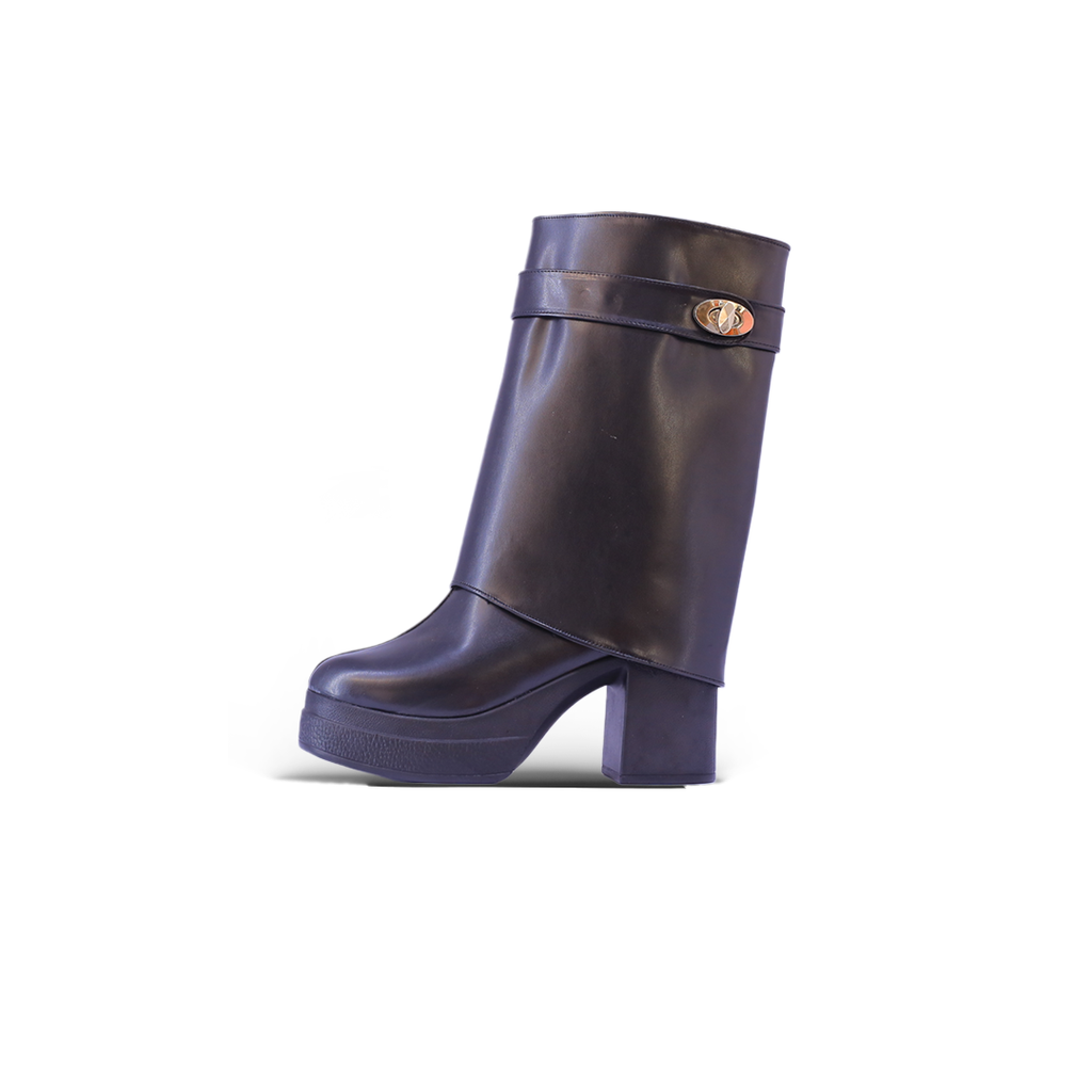 Block Heel Fashion Boot – Black Wrap Detail