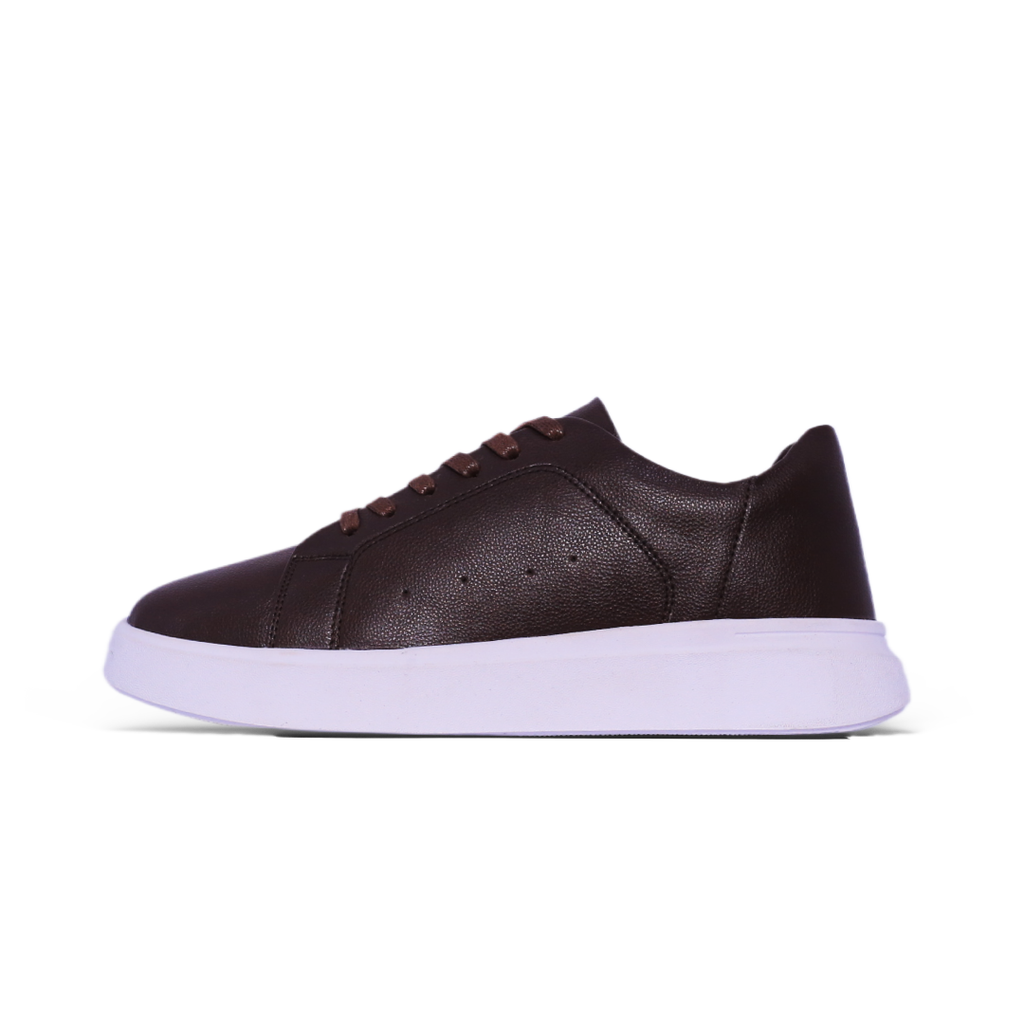 Minimal Leather Sneaker – Dark Brown & White Sole