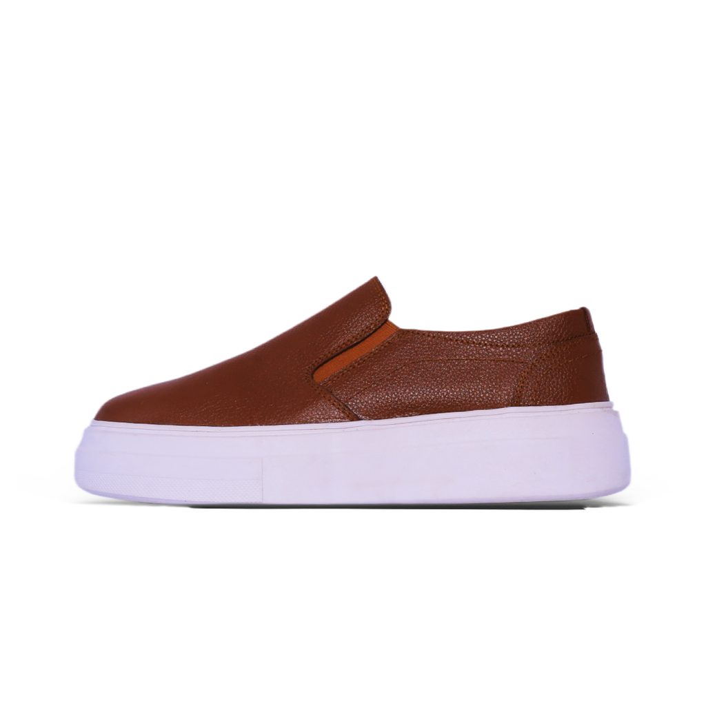 Slip-On Platform Sneaker – Caramel Leather & White Sole