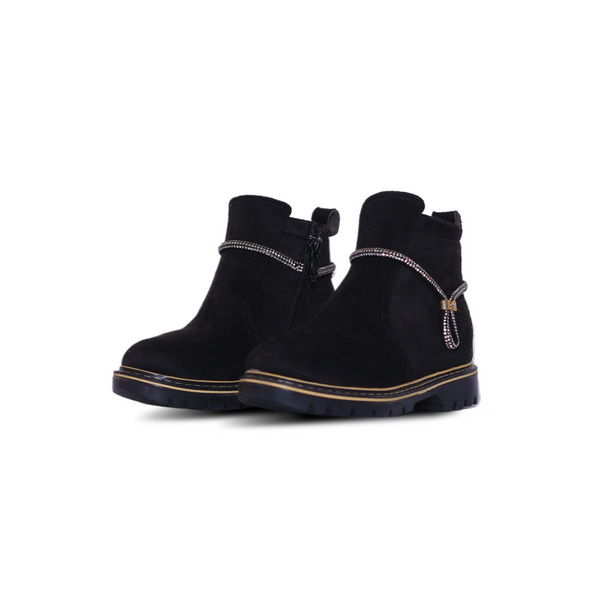 Ankle Fashion Boots – Black with Decorative Strap Detail