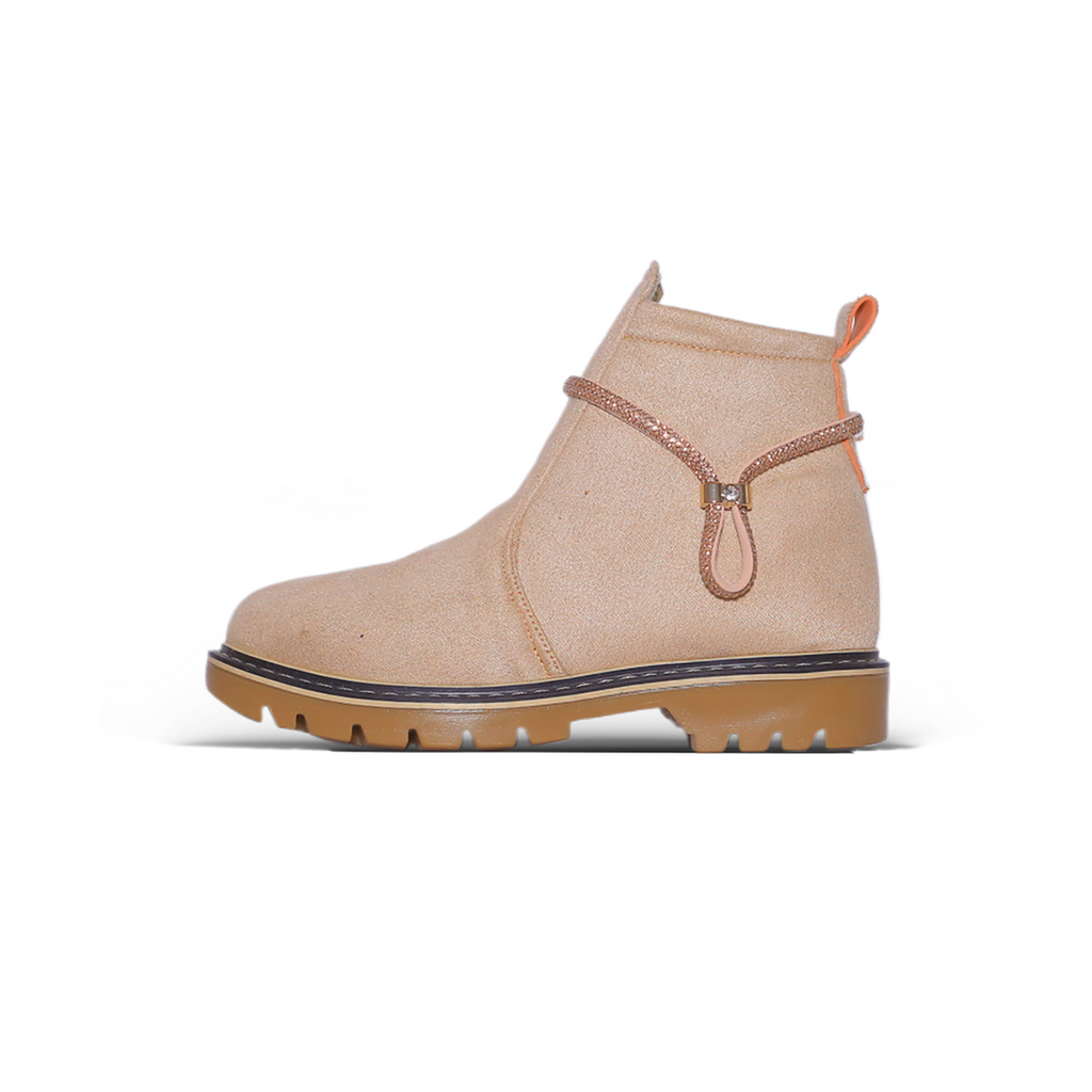 Ankle Fashion Boots – Beige with Decorative Strap Detail