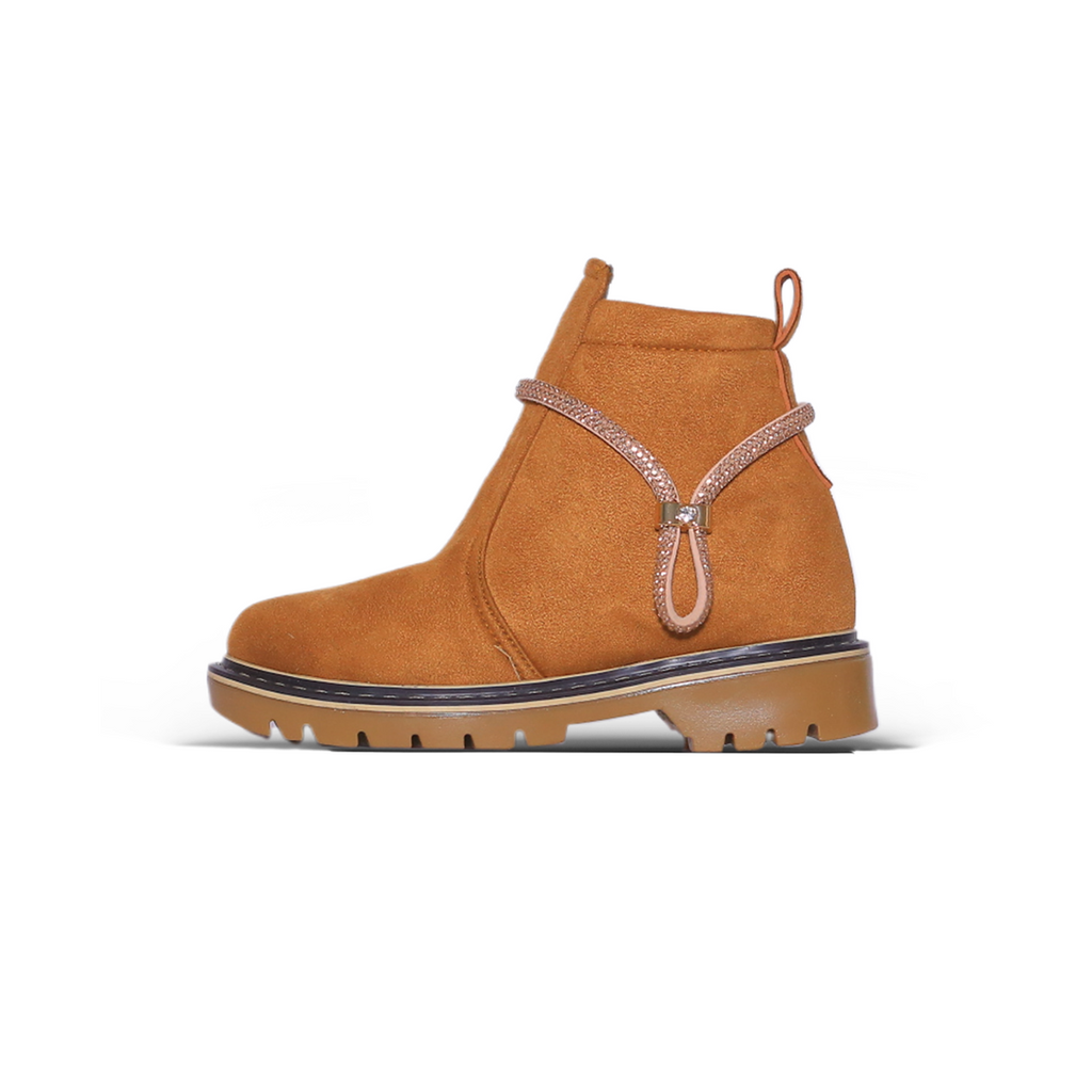 Ankle Fashion Boots – Camel Brown with Decorative Strap Detail