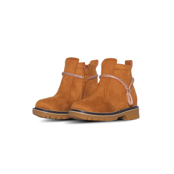 Ankle Fashion Boots – Camel Brown with Decorative Strap Detail