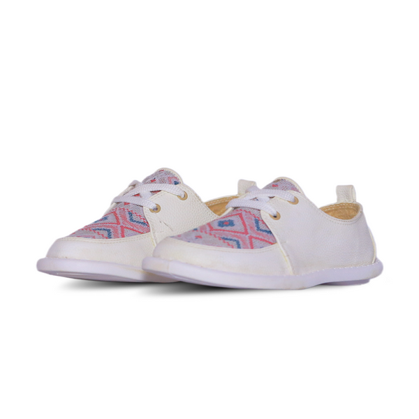 Casual Lace-Up Comfort Shoe – White with Pattern Detail