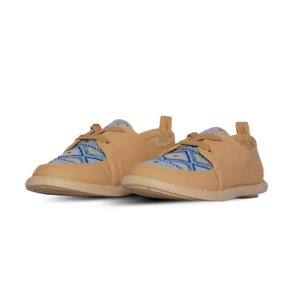 Casual Lace-Up Comfort Shoe – Beige with Pattern Detail