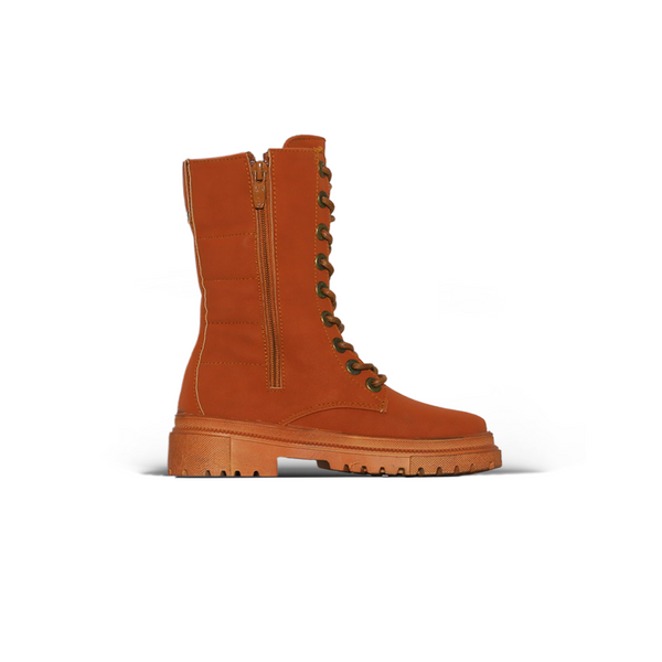 Lace-Up Combat Boots – Camel Brown with Side Zipper