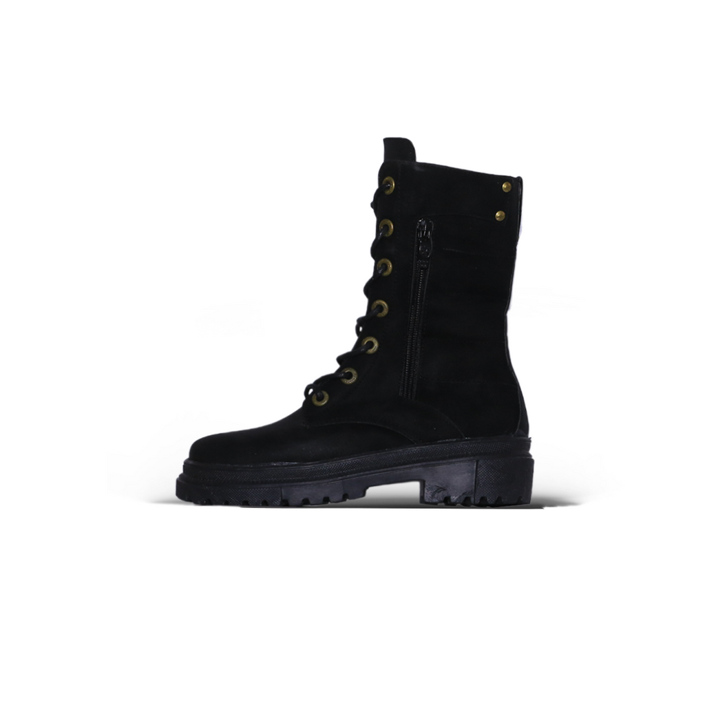 Lace-Up Combat Boots – Black with Side Zipper